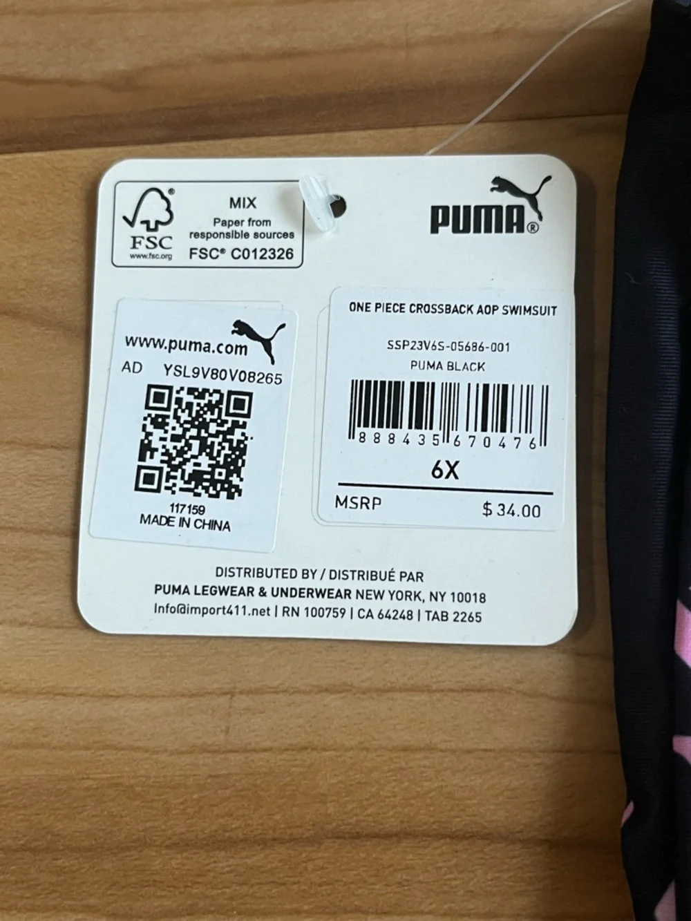 Puma Girls One Piece Swimsuit 6X NWT Black Logo